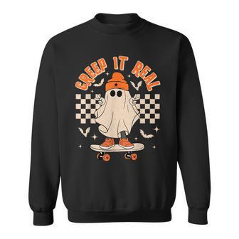 Creep It Real Ghost Skateboard Retro Halloween Skateboarding Sweatshirt - Monsterry