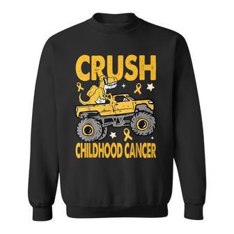 Crush Childhood Cancer Awareness Monster Truck Dinosaur Sweatshirt - Thegiftio UK