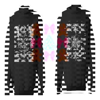 Cute Coquette Pink Bow Xmas Gingerbread Man Christmas Tree Sweatshirt - Thegiftio