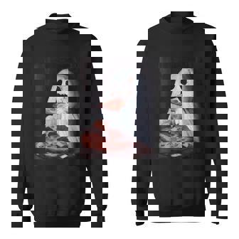Cute Pizza Ghost Eating Pizza Halloween Food Lovers Sweatshirt - Thegiftio UK