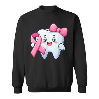 Cute Tooth Dentist Breast Cancer Awareness Month Pink Ribbon Sweatshirt - Thegiftio UK