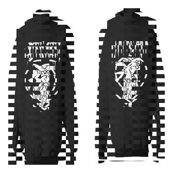 Datin' Satan Heart Shape With Satanic Tattooed Hands Holding Sweatshirt - Monsterry