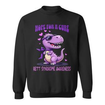 Dinosaur Rett Syndrome Awareness Ribbon Purple October Sweatshirt - Monsterry