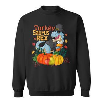Dinosaur Thanksgiving Boys Turkey Saurus T Rex Pilgrim Sweatshirt - Monsterry