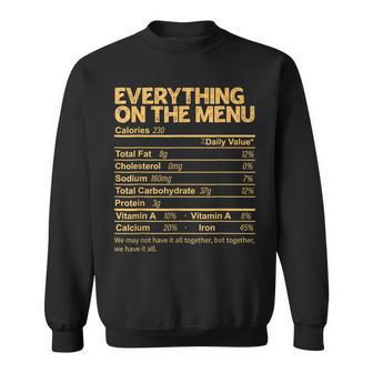 Everything On The Menu Nutrition Facts Thanksgiving Food Sweatshirt - Thegiftio UK