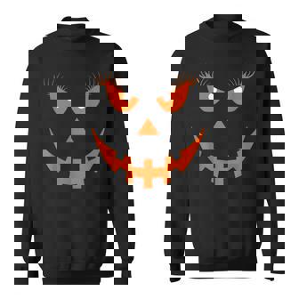 Face Pumpkin With Lashes Halloween Costume Scary Sweatshirt - Monsterry