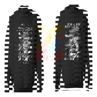 Faith Over Fear American Flag Jesus Christ Lion Sweatshirt - Monsterry
