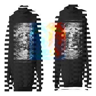 Fire And Water Good And Evil Wolf Magic Wolf Sweatshirt - Monsterry
