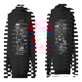 Alien And Bigfoot Campfire Moon Ufo Adventure Hiking Sweatshirt - Thegiftio UK