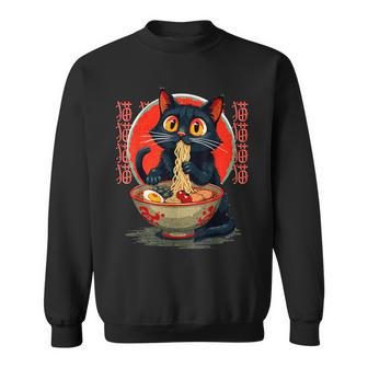 Anime Cute Cat Eating Ramen Japanese Noodles Vintage Sweatshirt - Thegiftio UK