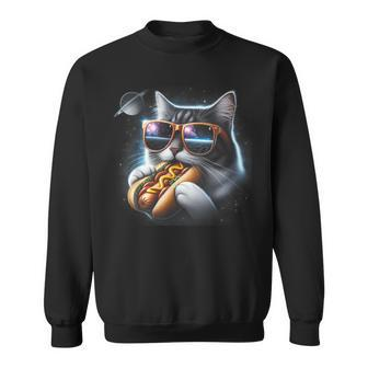 Cat Eating Hotdog In Space Kitty Space Galaxy Sweatshirt - Monsterry AU