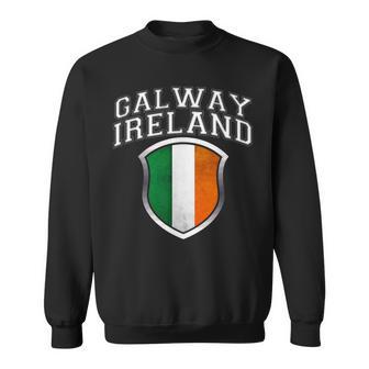 Galway Ireland T With Grunge Irish Flag Crest Sweatshirt - Monsterry