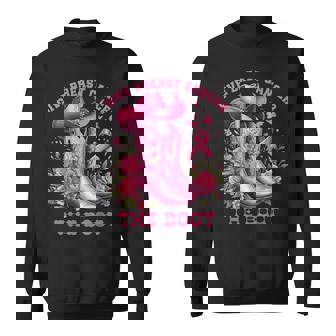 Give Breast Cancer The Boot Cowgirl Cancer Awareness Ribbon Sweatshirt | Mazezy