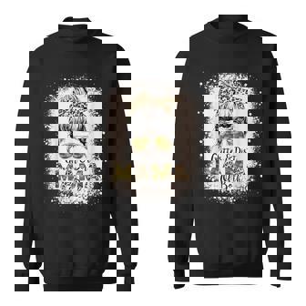Glitter & Dirt Mama Of Both Leopard Camo Messy Bun Bleached Sweatshirt - Monsterry