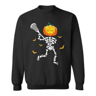Halloween Pumpkin Skeleton Playing Lacrosse Sweatshirt - Thegiftio UK