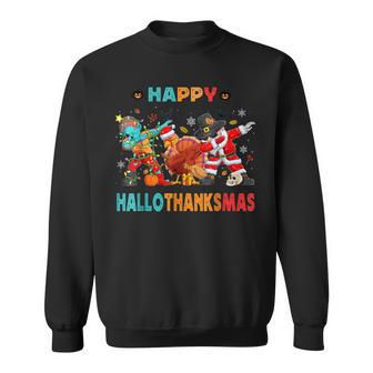 Happy Hallothanksmas Dabbing Christmas Halloween Turkey Sweatshirt - Monsterry