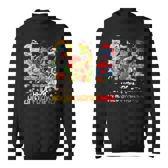 Happy Hallothanksmas Thanksgiving Dinosaur T Rex Turkey Sweatshirt - Monsterry