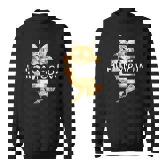 Hi Meow Slogan With Cat Hanging Illustration Sweatshirt - Monsterry