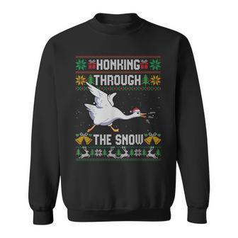 Honking Through The Snow Goose Ugly Christmas Sweater Sweatshirt - Thegiftio UK