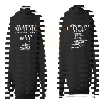 I'm With The Witch Halloween Skeleton Costume Couple Sweatshirt | Mazezy