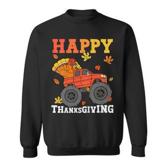 Kids Monster Truck Turkey Happy Thanksgiving Kids Toddler Boys Sweatshirt - Monsterry