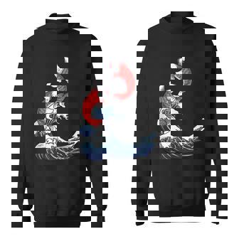 Koi Fish On Great Wave Kanagawa Vintage Ocean Japanese Sweatshirt - Monsterry