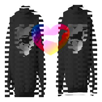 I Love My Weiner Dog Dachshund Silhouette Rainbow Heart Sweatshirt - Monsterry