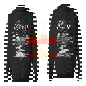 Maple Golden Retriever Dog Leaf Fall Autumn Red Truck Sweatshirt - Monsterry