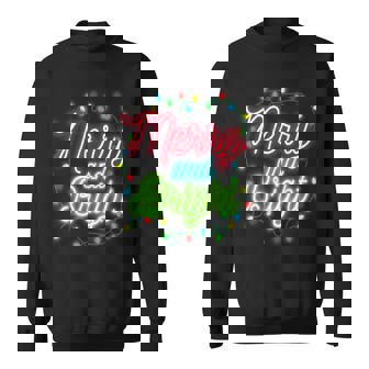 Merry And Bright Christmas Lights Family Pajama Xmas Holiday Sweatshirt - Thegiftio UK