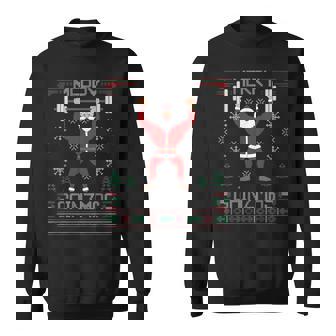 Merry Gainzmas Fit Santa Gym Workout Ugly Christmas Sweater Sweatshirt - Thegiftio
