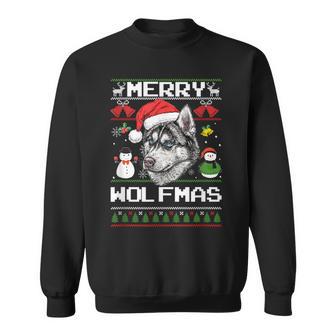 Merry Wolfmas Merry Christmas Wolf Ugly Sweater Best Sweatshirt - Thegiftio UK