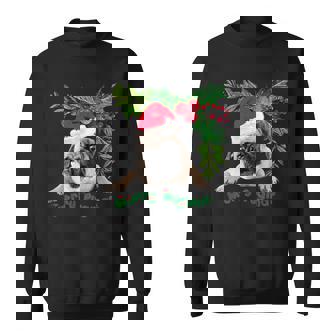Merry Xmas Christmas Cute Pug Dog And Holly Berry Wreath Sweatshirt - Monsterry