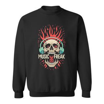 Music Freak Skull Headphones Cool Music Lover Graphic Sweatshirt - Monsterry
