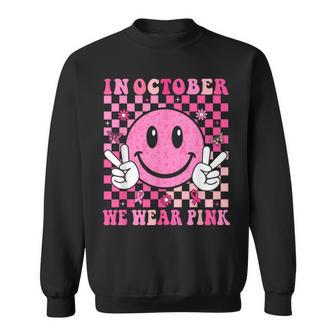 In October We Wear Pink Ribon Smile Face Breast Cancer Sweatshirt - Thegiftio UK
