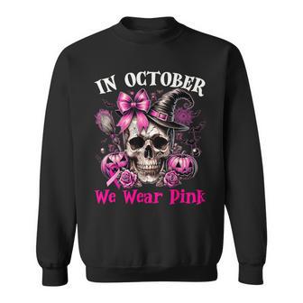 In October We Wear Pink Sugar Skull Breast Cancer Halloween Sweatshirt - Thegiftio UK