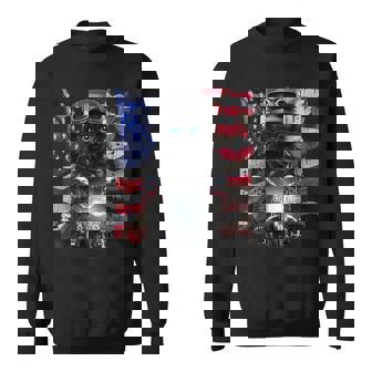 Patriot Fluffy Cat On Motorcycle With Flag Of USA Sweatshirt - Monsterry