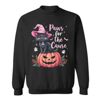 Paws For The Cause Pink Ribbon Witch Hat Pumpkin Sweatshirt - Thegiftio UK