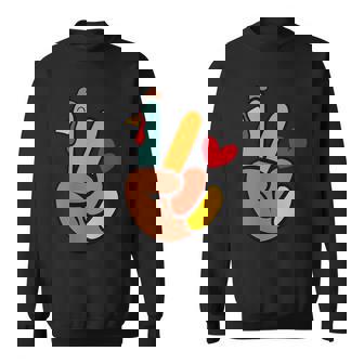 Peace Sign Turkey Hand Heart Thanksgiving Pocket Sweatshirt - Monsterry