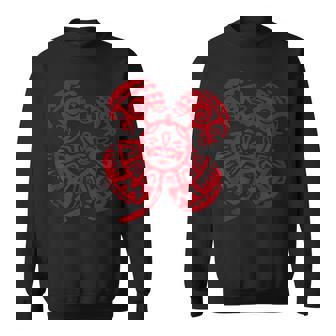 Polynesia Maori Tiki Four Leaf Clover Tribal Tattoo Lucky Sweatshirt - Monsterry