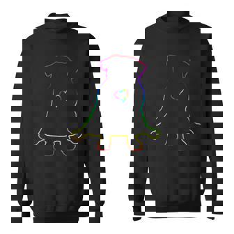 Rainbow Pug Dog Outline Silhouette With Heart Tshirt Sweatshirt - Monsterry