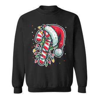 Red And White Candy Cane Santa Christmas Xmas Lights Sweatshirt - Thegiftio UK