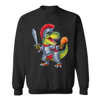 Ren Faire T-Rex Dinosaur Medieval Knight Armor Turkey Leg Sweatshirt - Monsterry