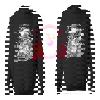 Retro Santa Christmas Blowing Bubble Pink Santa Xmas Sweatshirt - Seseable