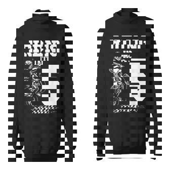 Riding Into 5 Motorcycle Dirt Bike 5Th Birthday Biker Sweatshirt - Monsterry