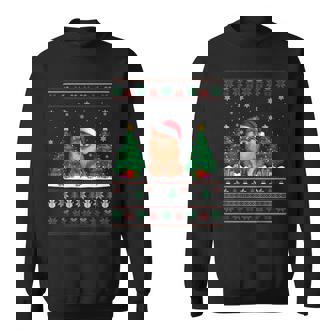 Santa Hat Pomeranian Dog Christmas Tree Lights Ugly Sweater Sweatshirt - Thegiftio