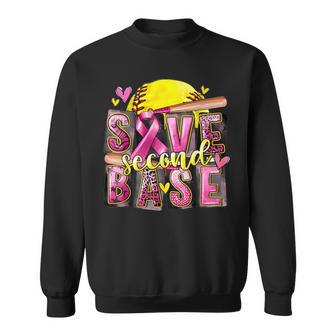 Save Second And Base Softball Breast Cancer Awareness Sweatshirt - Thegiftio UK