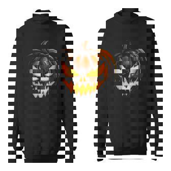 Scary Carved Pumpkin Face Jack O Lantern Halloween Costume Sweatshirt - Monsterry