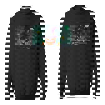 Scary Glowing Pumpkin In Graveyard Halloween Sweatshirt - Monsterry