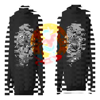 Skateboarding Skeleton Pumpkin Skateboard Halloween Sweatshirt - Thegiftio UK
