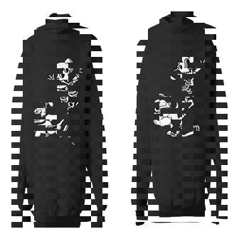 Skeleton Chasing Dog Skeleton And Puppy For Halloween Sweatshirt - Monsterry